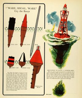 1937 Print Buoy Nun Spar John Lynch SHIP Can Sea Ocean Lighthouse Whistling Art  