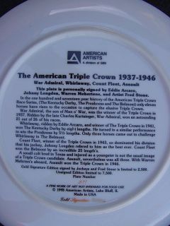 Fred Stone Horse Plate The American Triple Crown 1937 1946 Signed RARE  