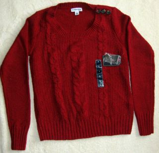 ST JOHNS BAY Cable Knit Scoop Neck Sweater SMALL Garnet Red NWT MSRP 44  