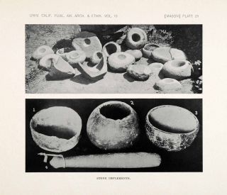1912 Print Stone Tool Mortar Pestle Salinan Native Americans Tribe Art Mission  