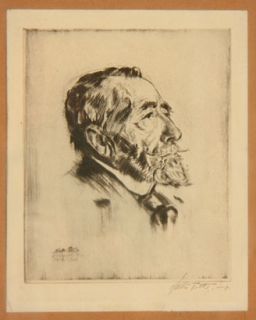 RARE Antique Old Etching Joseph Jozef Conrad Portrait Profile by Walter Tittle  