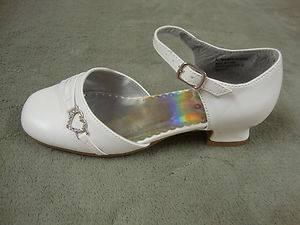 Girls JOSMO White Silver Jeweled Heart Dressy Shoes with Heel Size 2 NEW 42  