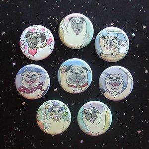 JOVIAL HAPPY PUGS 1 25 MAGNETS Set of 8  