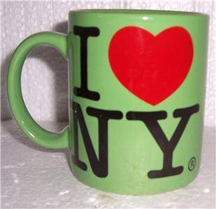 I LOVE NEW YORK Green Ceramic Souvenir Mug By Jay Joshua NY  