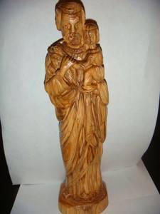 Olive Wood Saint Joseph Holding Baby Jesus Statue Hand Carved from Holy Land  
