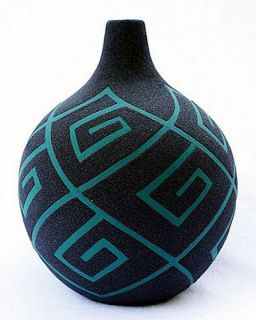 Nicaragua Fair Trade Volcanic Sand Vase Teal Handmade Ceramic Pottery  