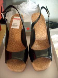 Jessica Simpson JS Amande Black Faux Patent Leather Wedge Sandals 10  