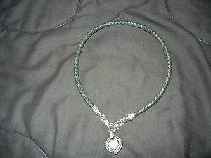 Judith Ripka Braided Leather Cord Necklace w Heartshape Pendant w CZ'S  