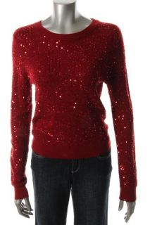 Alice Olivia NEW Juanita Red Long Sleeve Sequin Crop Pullover Sweater L BHFO  