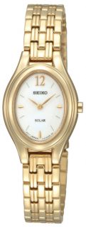 Ladies Oval Seiko SUP008 Gold Tone Dress White Dial Solar Quartz Watch  