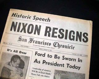 Great President Nixon Resigns Headline 1974 Newspaper