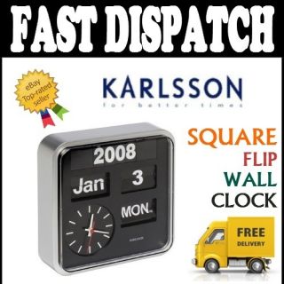 Karlsson Retro Square AutoFlip Wall Clock Calendar Silver KA5364SI