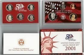 MINT 2001 50 STATE QUARTERS SILVER PROOF 10 COIN COMPLETE SET W C