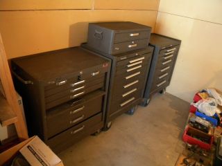 Three Rolling Kennedy Tool Boxes with Top Box