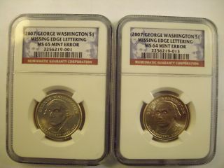 2007 Plain Edge Washington Dollar Coins NGC MS 64 Philadelphia Minted