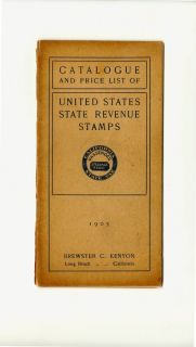 Very Very RARE 1903 Kenyon State Revenue Stamp Catalog 16PGS Cover