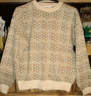 Mens Claiborne Beige & Brown Crewneck Sweater Size Small, Silk Cotton