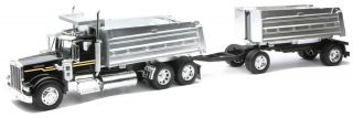 Kenworth W900 Twin Double Dump Truck Semi 1 32 Diecast Black Model Toy
