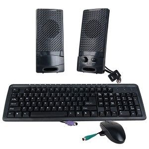 in 1 Keyboard Optical Mouse Speakers 3 Piece Kit Combo PS 2 Rounded