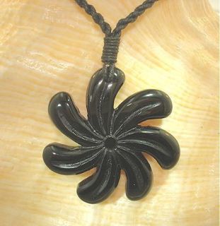34mm Carved Black Onyx Hawaiian Kiele Tahitian Tiare Gardenia Flower