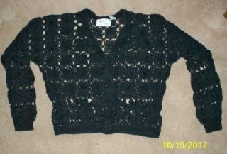 Allison Brittney Black Crochet Sz Med Button Up Cardiagan Sweater