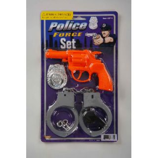 Kids POLICE FORCE SET HANDCUFFS Orange Hand Gun Whistle Badge Costume