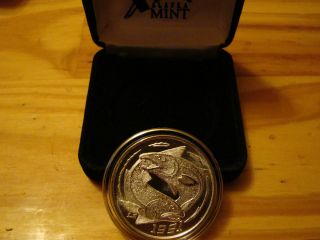 1991 King Salmon Proof Alaska Official State Medallion 999 Fine Silver