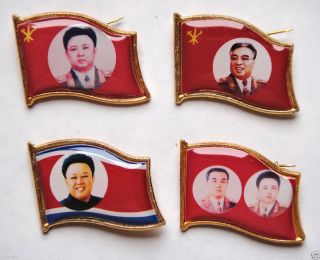 VINTAGE North Korea Kim Il sung Kim Jong il Lapel Pins A Lot of 4