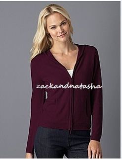 Cashmere Luxury Sweater Hooded Zip Cardigan 100 Cashmere Wildberry M $