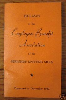 Berkshire Knitting Mills Old Employee Bylaws Reading PA