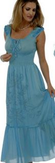 Krista Lee Serenata Aqua Blue Embroidered Beaded Maxi Peasant Dress