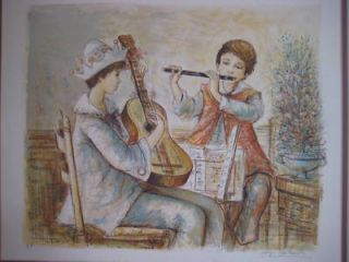 JACQUES LALANDE CHILDREN MUSIC GUITAR FRENCH SIGNED LITHO LISTED