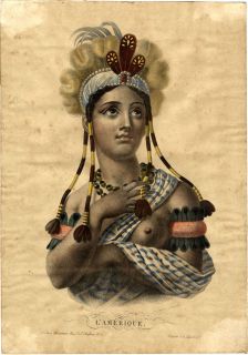 Circa 1820 Aquatint Engraving LAmerique America as Indian Queen