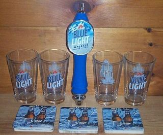 LABATT BLUE LIGHT TAP HANDLE KEG MARKER 4 BEER PINT GLASSES & COASTERS