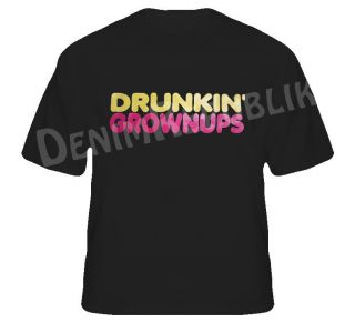 DRUNKIN Grownups Dunkin Donuts PARODY Funny Black T Shirt Men All