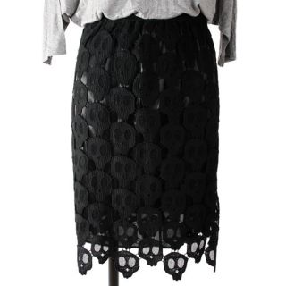 FUNNYGLAM New Lovely Skull Lace Skirt Black High Quality Korea
