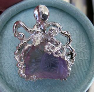 HANDMADE ONE OF A KIND OCTOPUS AMETRINE HAND CARVED FISH STERLING