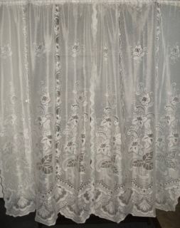 White Scallop Floral Bouquets Lace Net Curtain 1 Long Panel