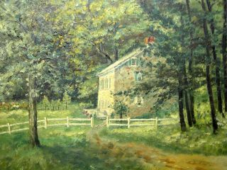 Pennsylvania Impressionist Landscape Stone Farmhouse EXC Cond