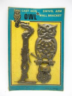  Unopened OWL Cast Iron Swivel Arm Wall Bracket Hook 70s Oil Lamp MOD