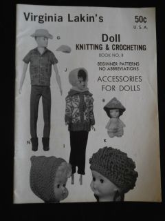 Virginia Lakin Book 8 Beginner Patterns Doll Accessories Hats Mittens