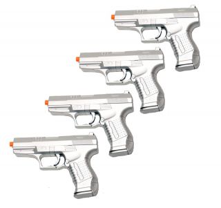 Lot of 4 Silver Airsoft 6mm Handgun Hand Pistol Toy Gun