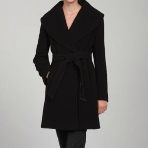 Larry Levine Womans Belted Wool Coat / Black Size 16  Quality & Cute
