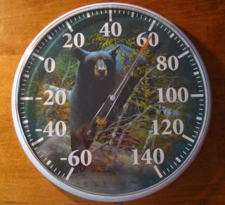 LARGE OUTDOOR THERMOMETER BLACK BEAR Log Cabin Lodge Home Decor NEW IN