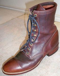Mens 11 D Larry Mahan USA Brown Leather Lace Up Boots