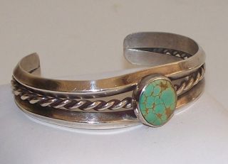 Old Pawn Navajo Vintage Cuff Bracelet Green Turquoise Twisted Rope