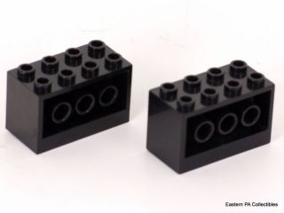 Lego 2 Black Brick, Modified 2 x 4 x 2 with Holes on Sides 6984 6991