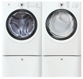 Front Load Washer and Electric Dryer Laundry Set w Pedestals