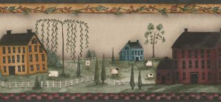 Primitive Early American Landscape Border by York