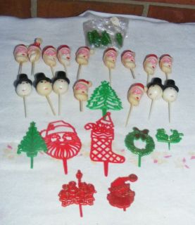 Vintage Snowman Heads Santa Claus Heads Cake Cupcake Toppers Christmas